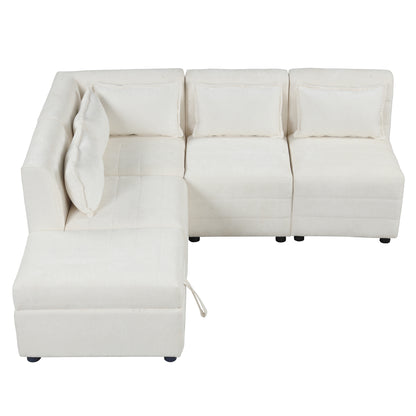 Lexi Sectional Sofa 5-seater Modular Couches with Storage Ottoman - Cream