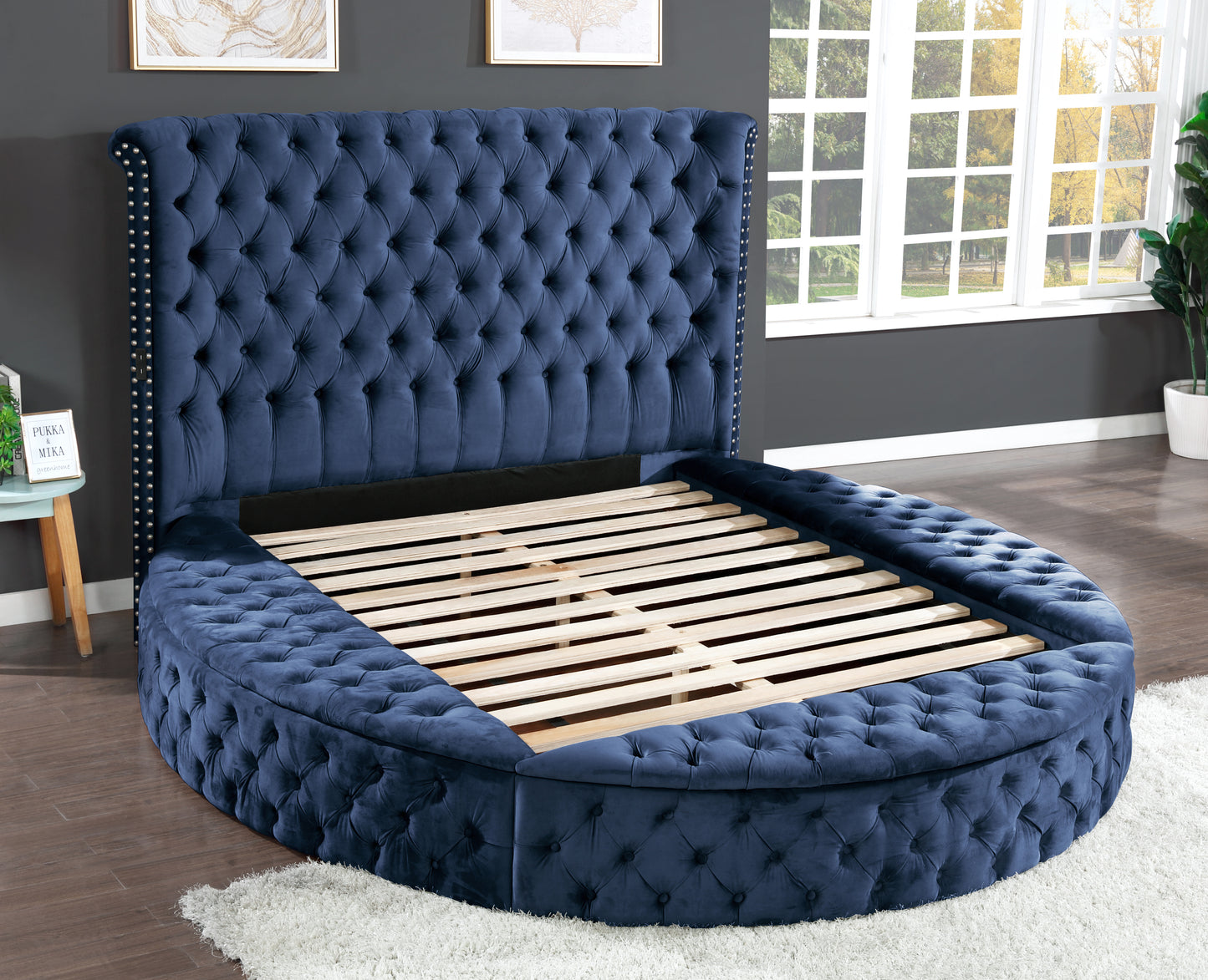 Hazel Queen Size Tufted Storage Bed - Navy Blue