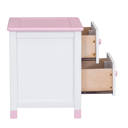 Hana Wooden Nightstand with Two Drawers - White+Pink