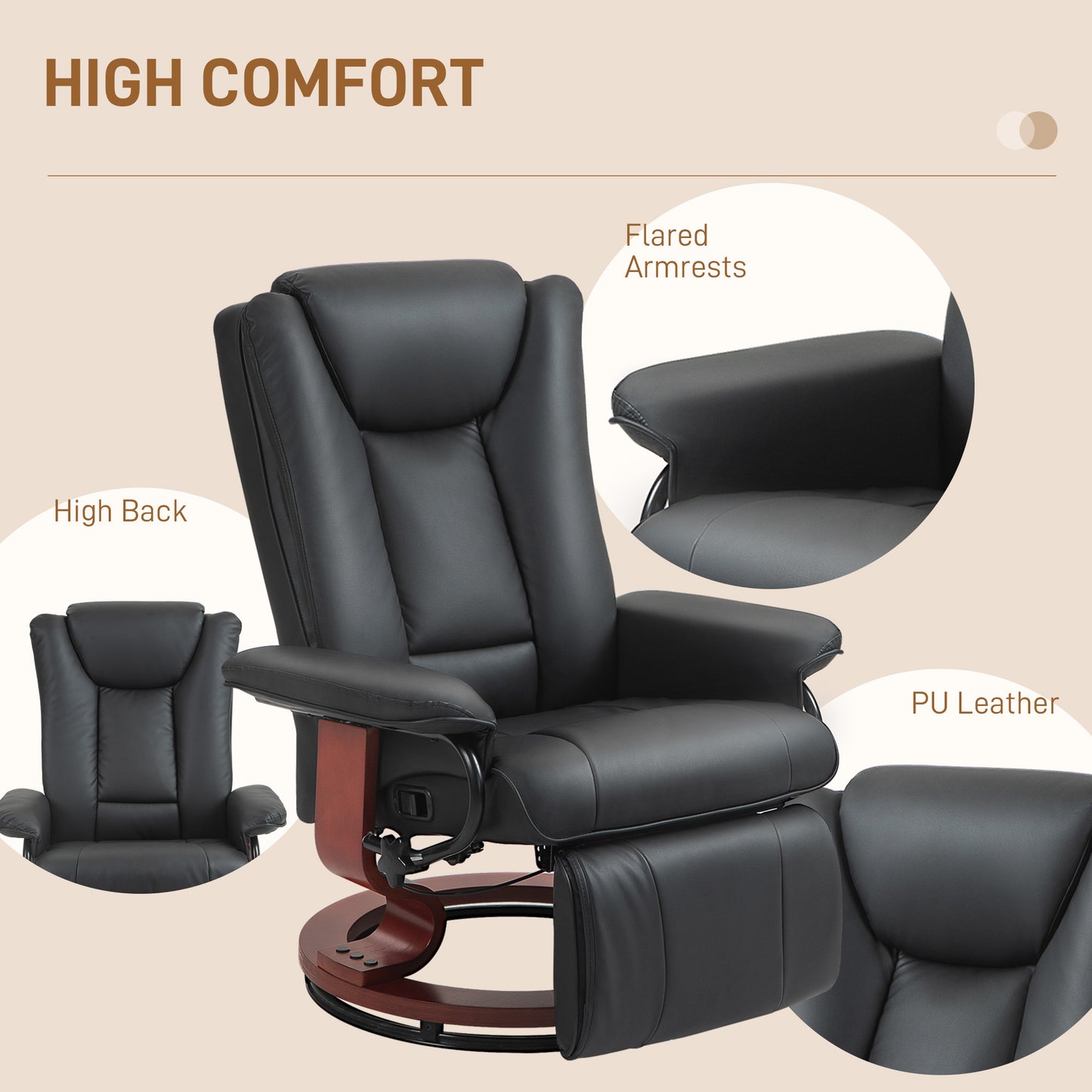 Evan Manual Swivel Recliner Chair with Footrest - Black