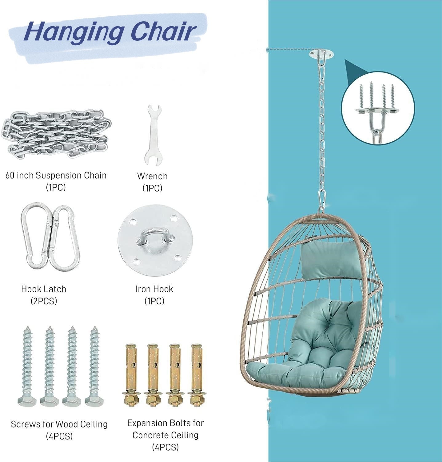 Bahamas Outdoor Rattan Egg Swing Chair - Dark Gray