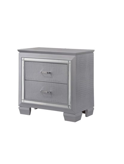 Fidel Solid Wood Two Drawers Nightstand  Built-in Night Light - Silver