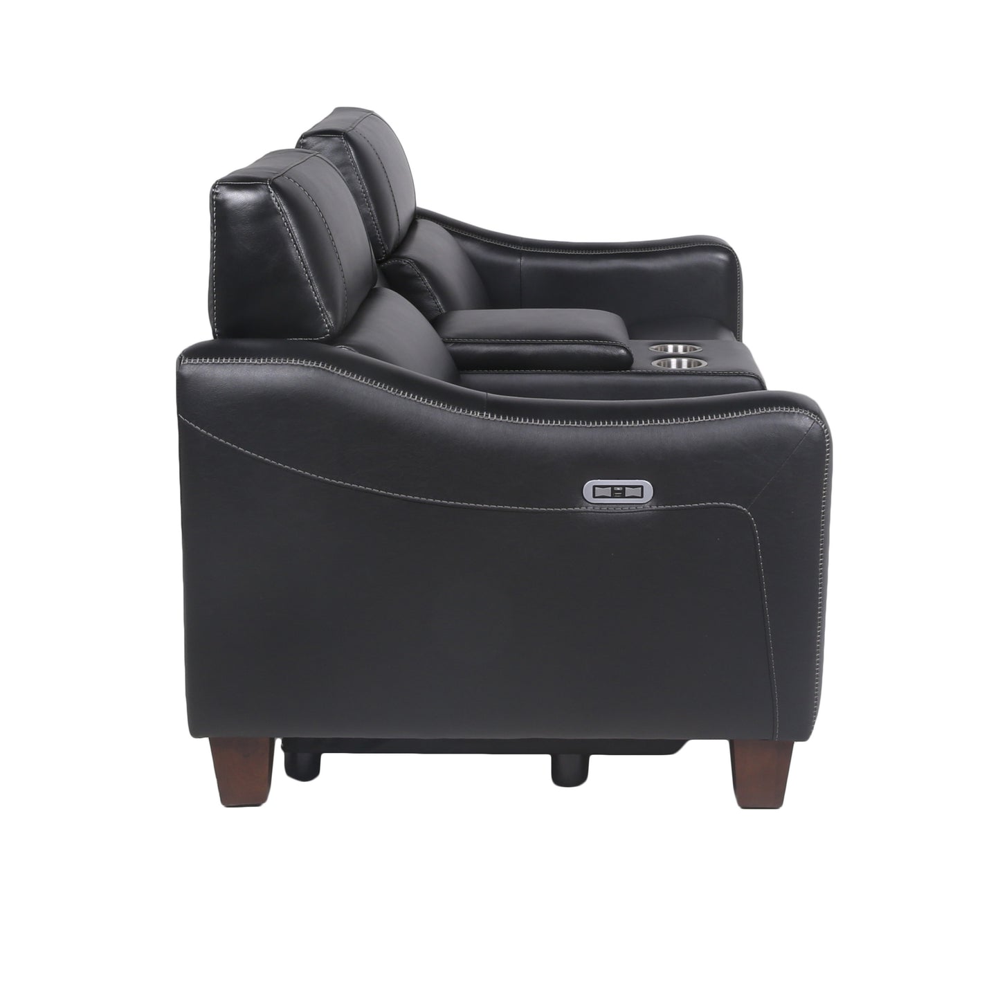 Kara Dual-Power Leather Loveseat - Black