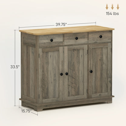 Taj Sideboard with Solid Wood Countertop - Gray