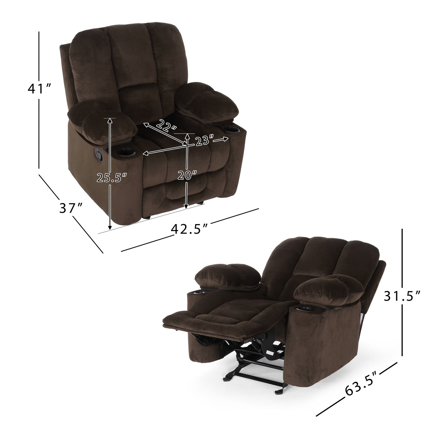 Luxurious Manual Recliner Chair - Chocolate