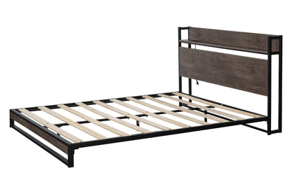 Bova Queen Size Platform Bed Frame with Socket - Black