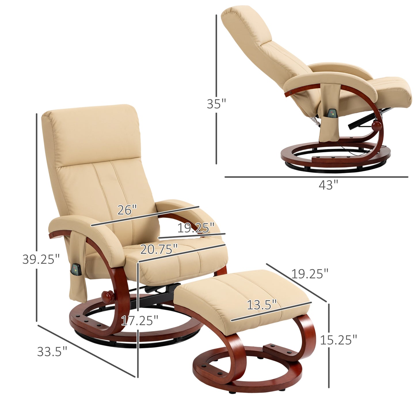 Alana Recliner with 10 Vibration Points and 5 Massage Mode - Beige