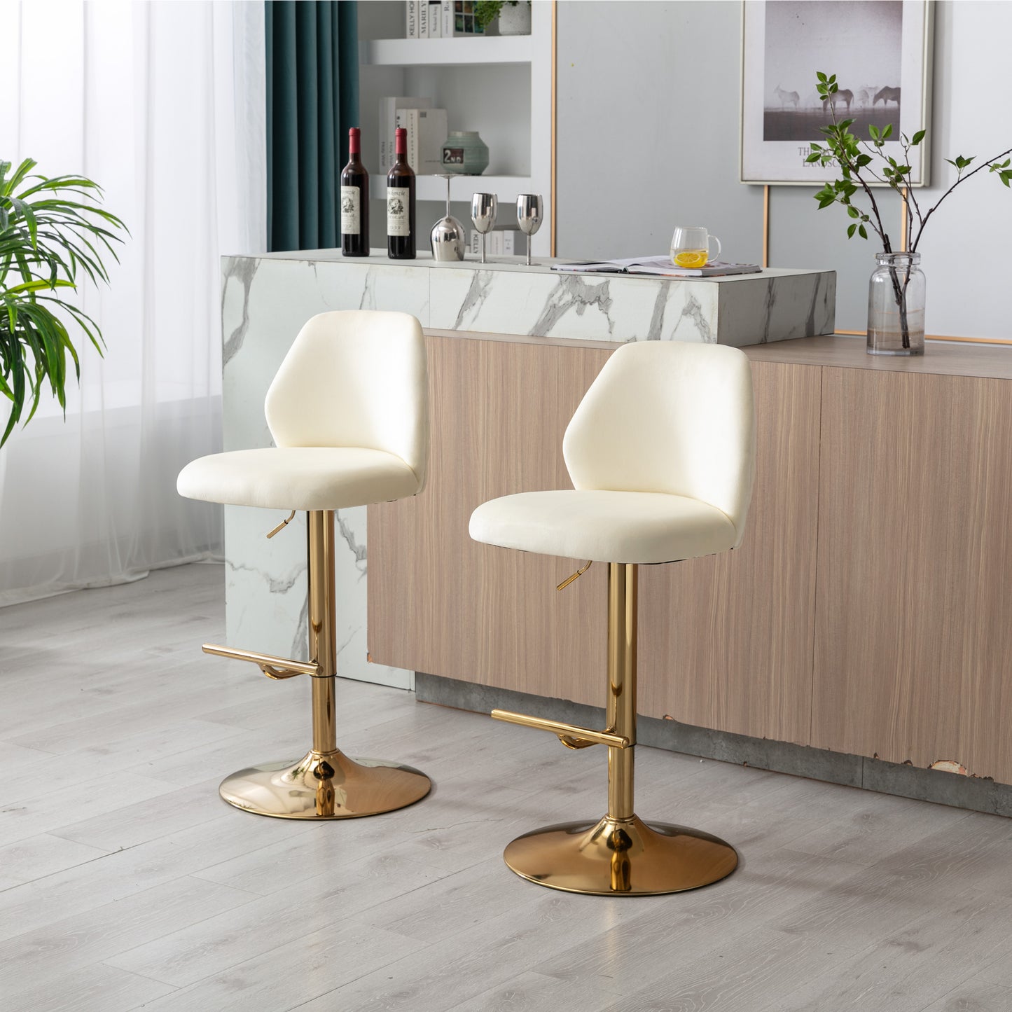 Comb Adjustable Counter Height Bar Stool - Cream Set of 2