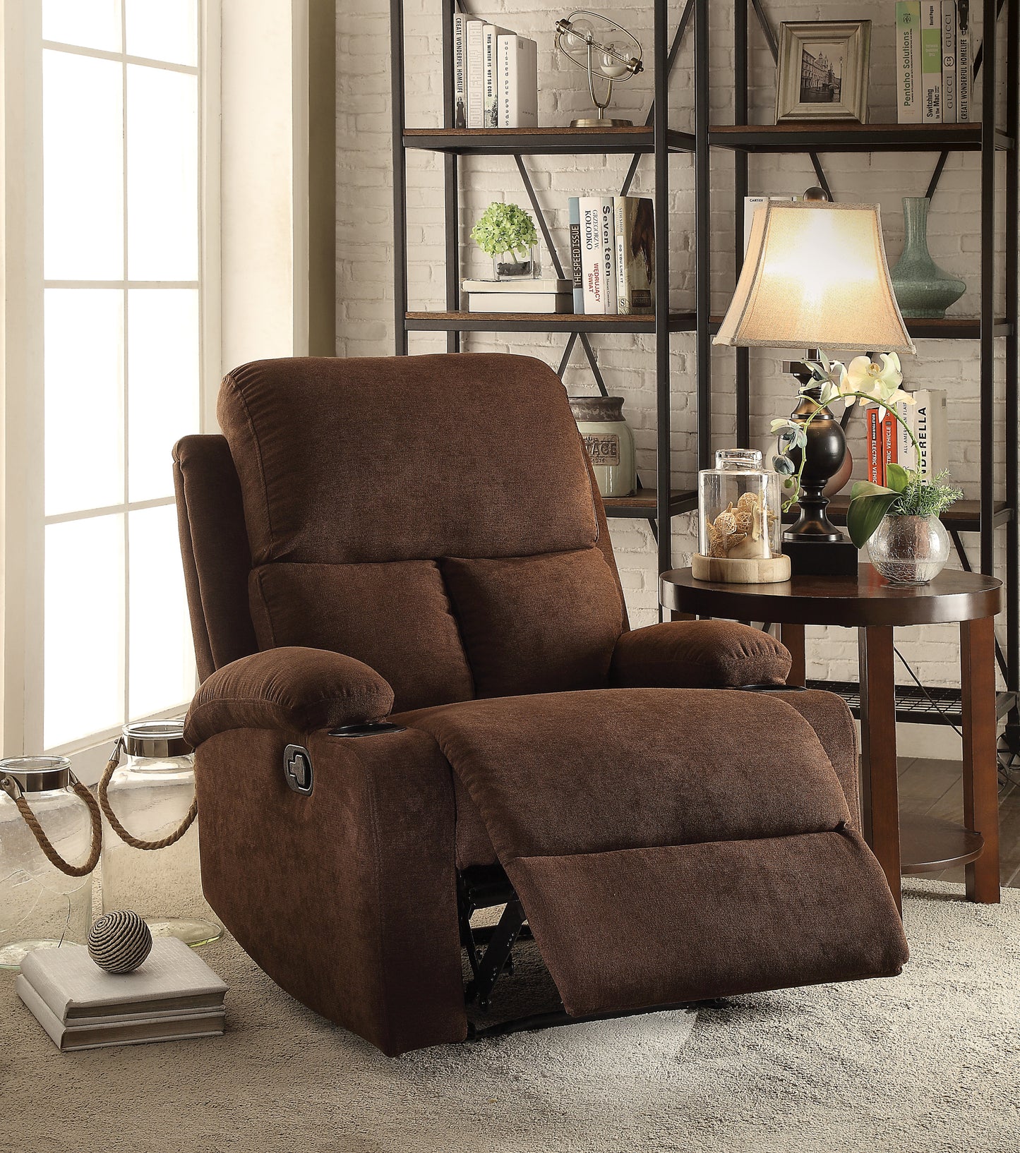 Voe Recliner Chair with Cup Holder - Chocolate