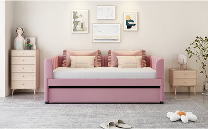 Tano Twin Size Upholstered Daybed with Trundle - Pink