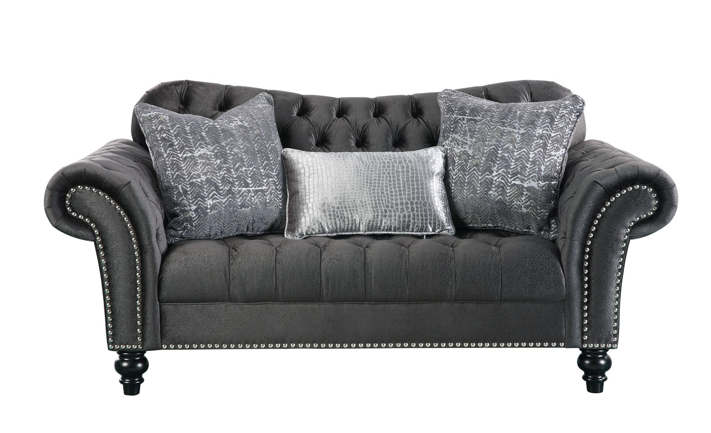 Gaura Velvet Loveseat w/3 Pillows - Dark Gray