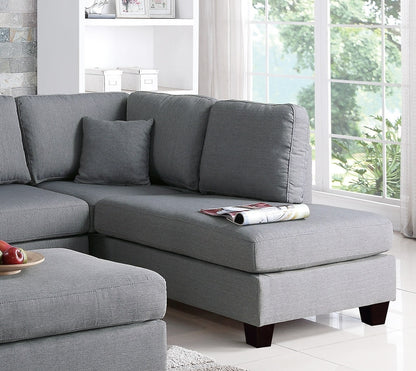 Esra 3pc Sectional Reversible Chaise Sofa And Ottoman - Grey