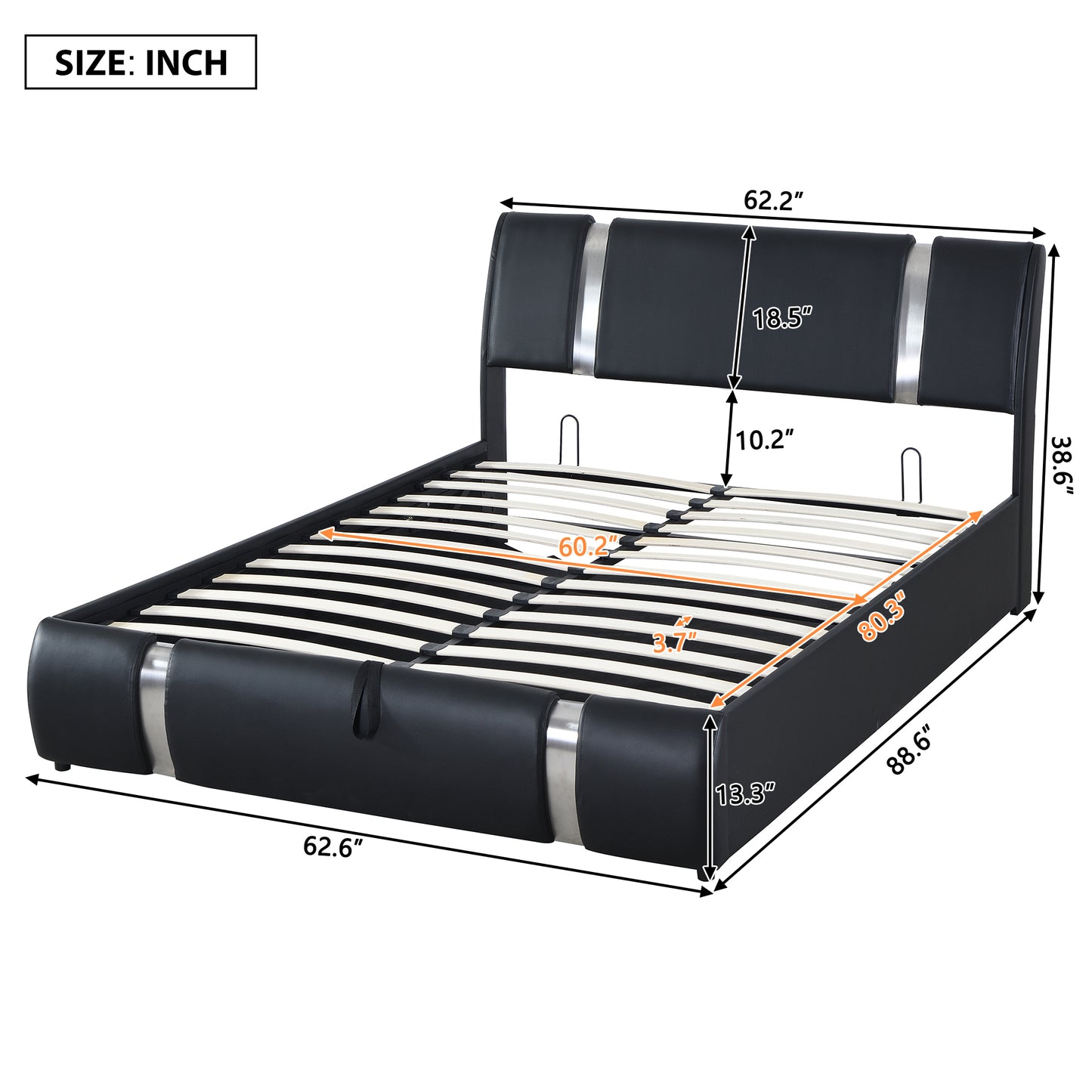 Quillon Queen Size Storage Platform Bed w Hydraulic System - Black