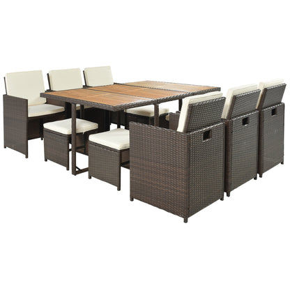 Larita 11 Pc  All-Weather PE Wicker Dining Table Set - Brown