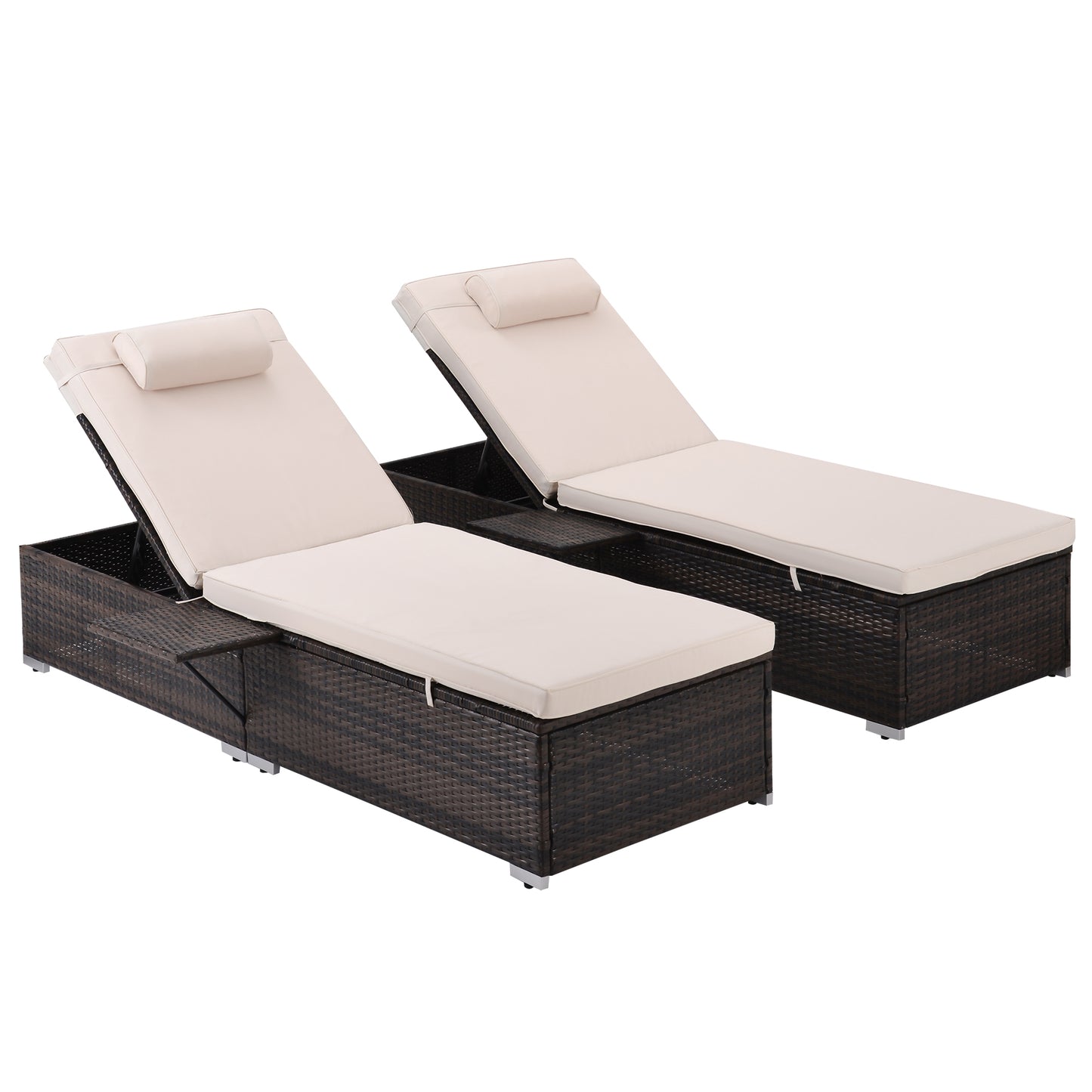 Valencia Outdoor PE Wicker Chaise Lounge  (Set of 2)  - Beige