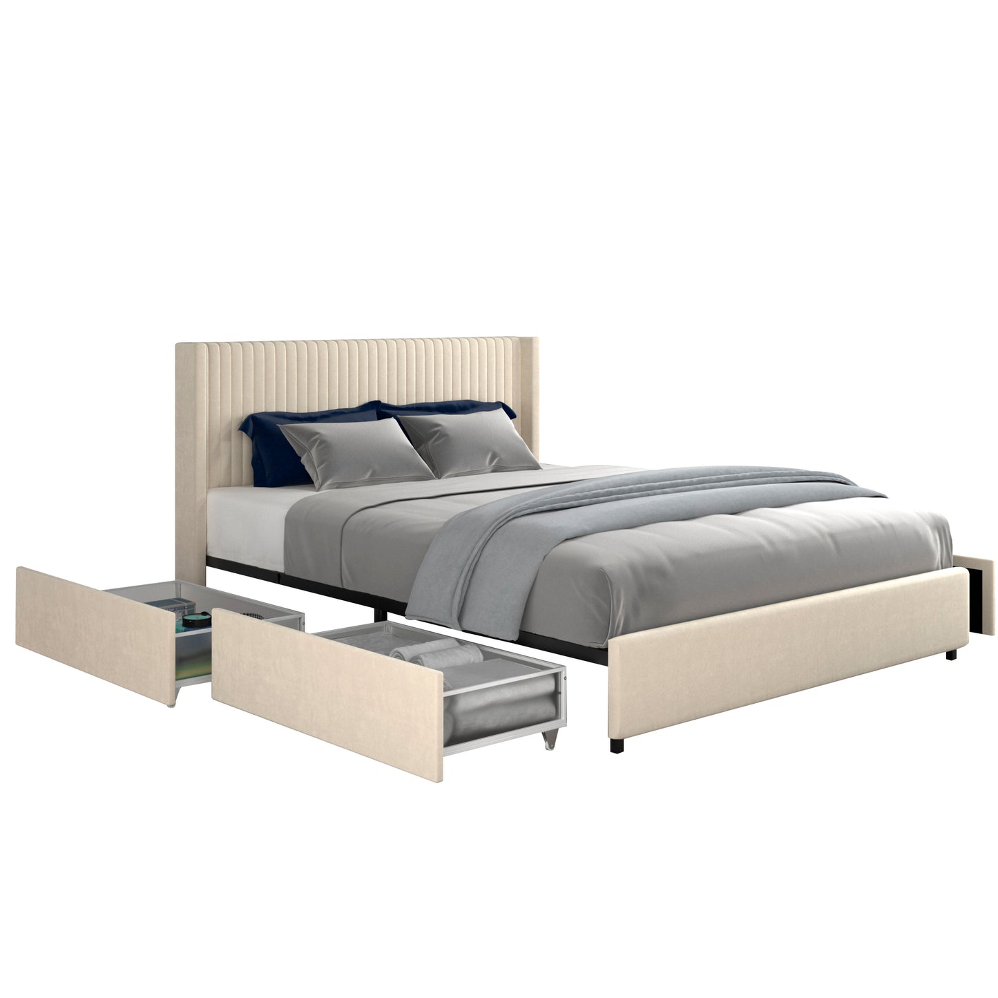 Anna Queen Size Platform Bed - Ivory