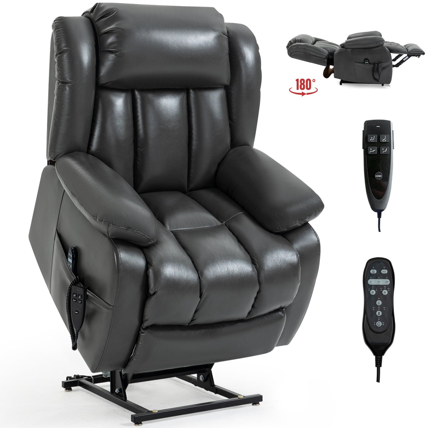 Brooklyn Dual Motor Power Lift Recliner Chair with Massage and Heating - Gray