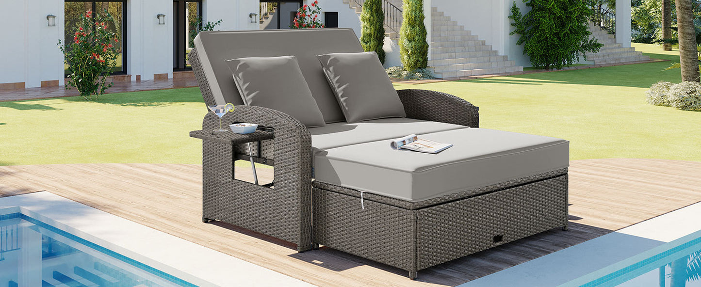 Tula PE Wicker Rattan Double Chaise Lounge - Gray