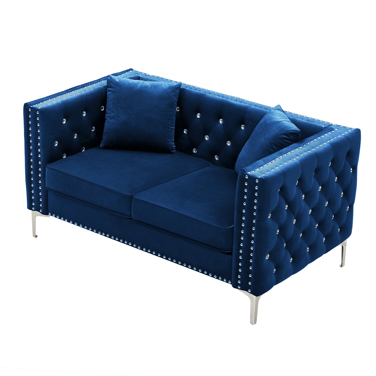 Mahoney Velvet Sofa with 2 Pillows - Blue