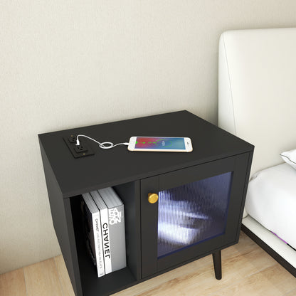 Macy LED Nightstand with Charging Station - Black