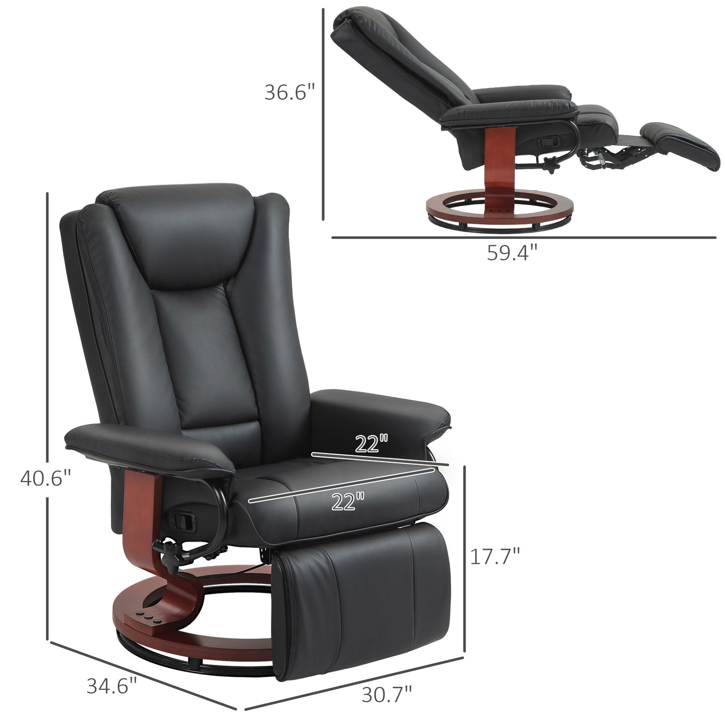 Evan Manual Swivel Recliner Chair with Footrest - Black