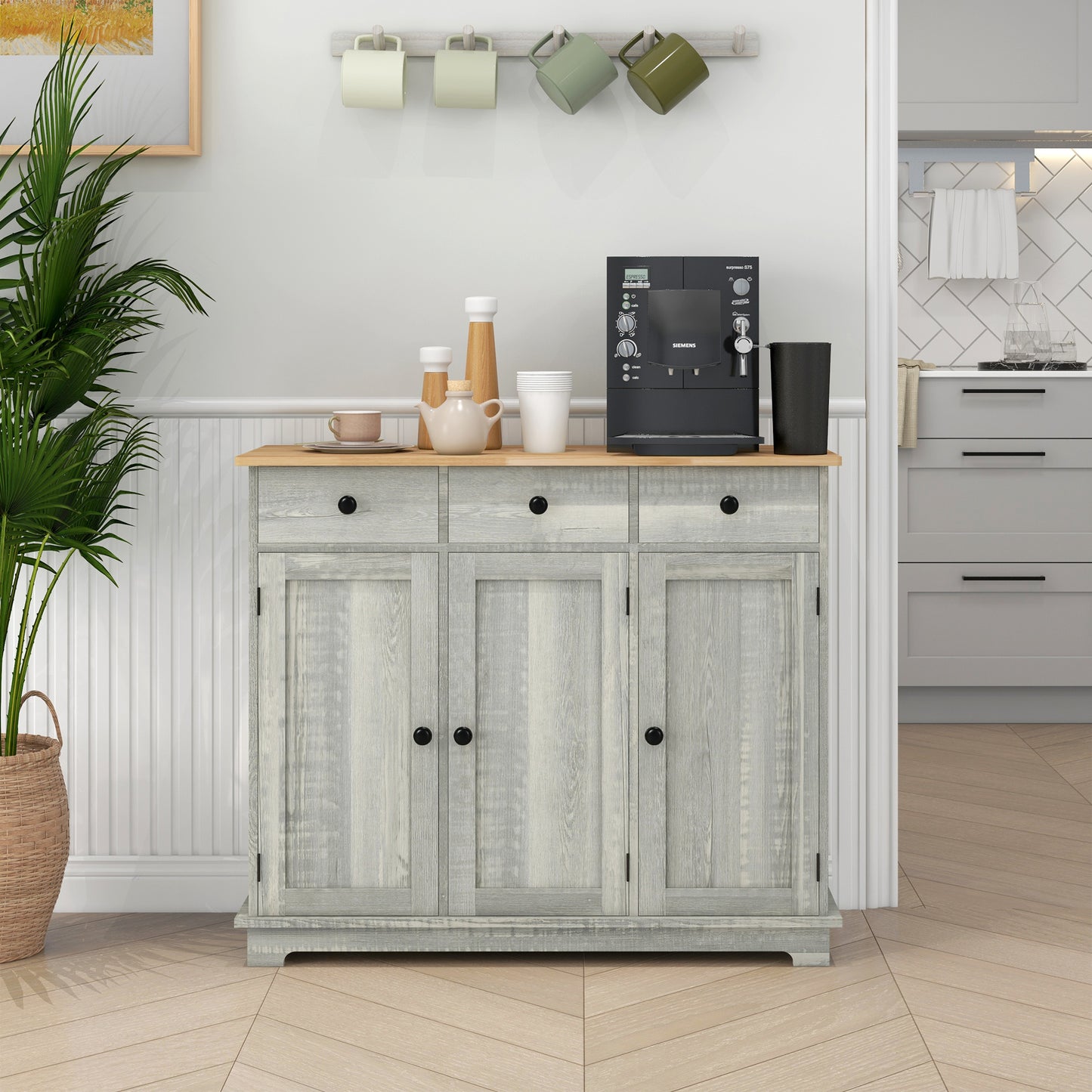 Taj Sideboard with Solid Wood Countertop - Light Gray