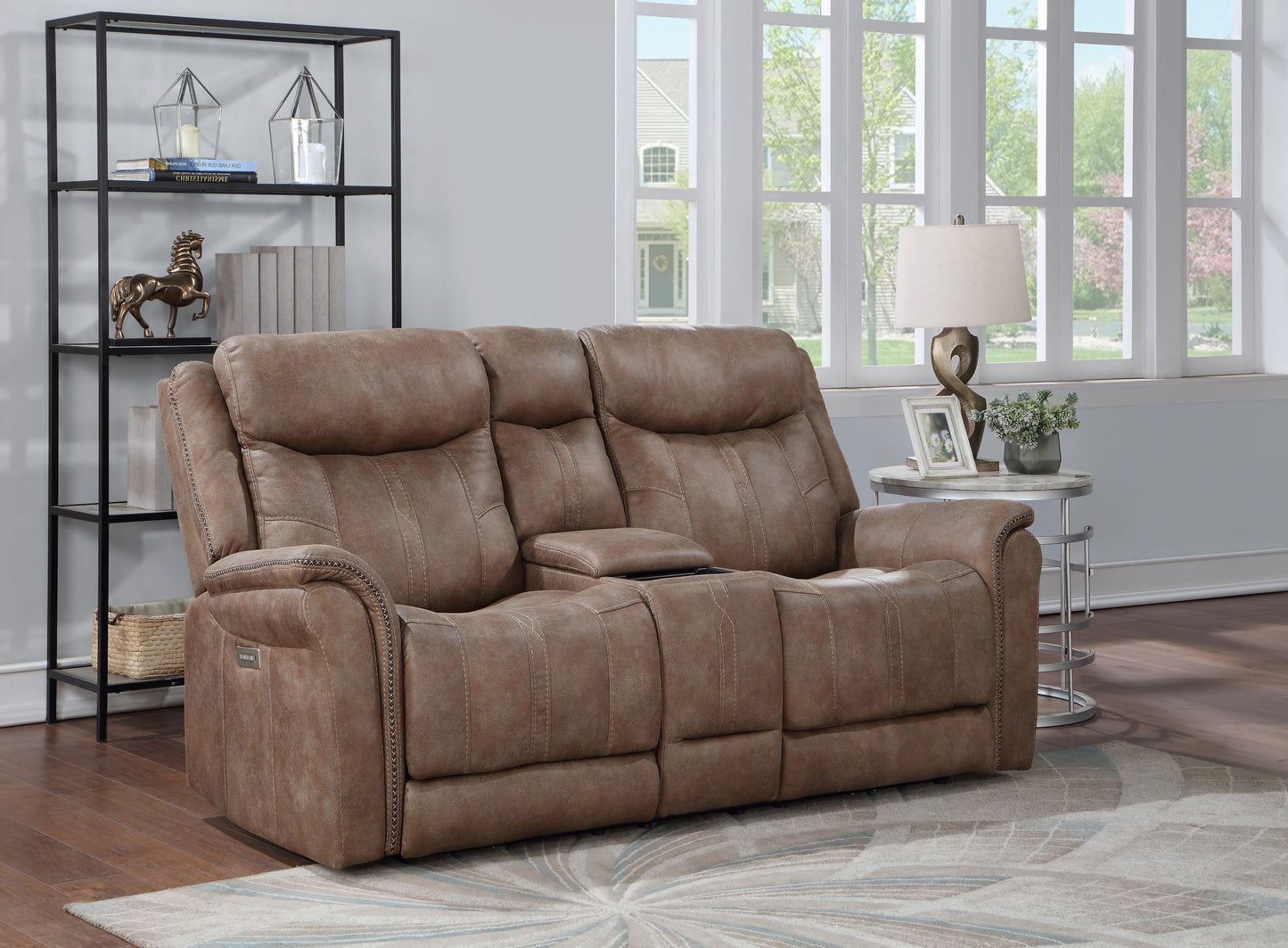 Lennox Console  Faux-Suede Loveseat - Camel