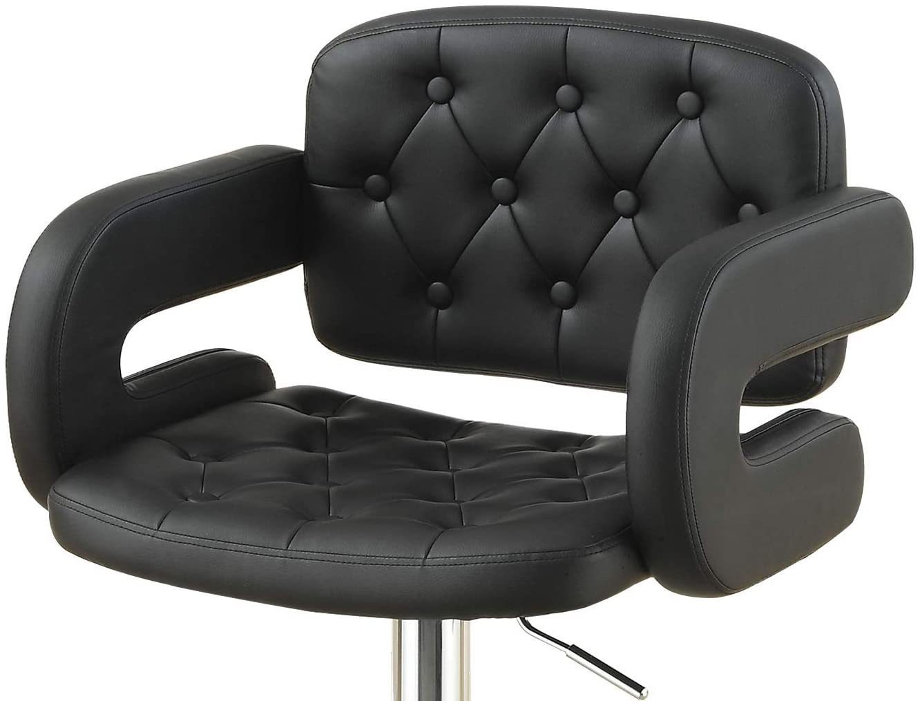 Elegant Armrest Tufted Leather Swivel Barstool  - Black