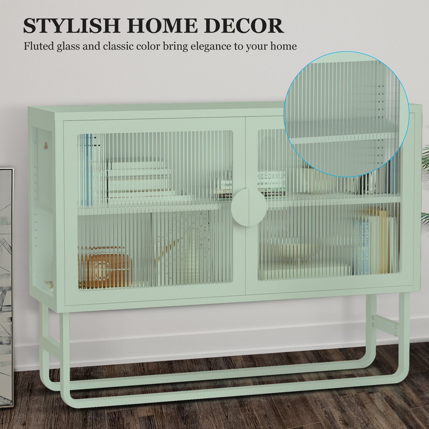 Tempered Glass Cabinet Credenza - Light Green