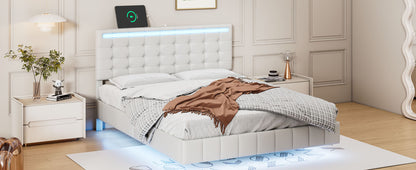 Marc Full Size Floating Bed Frame with LED - White