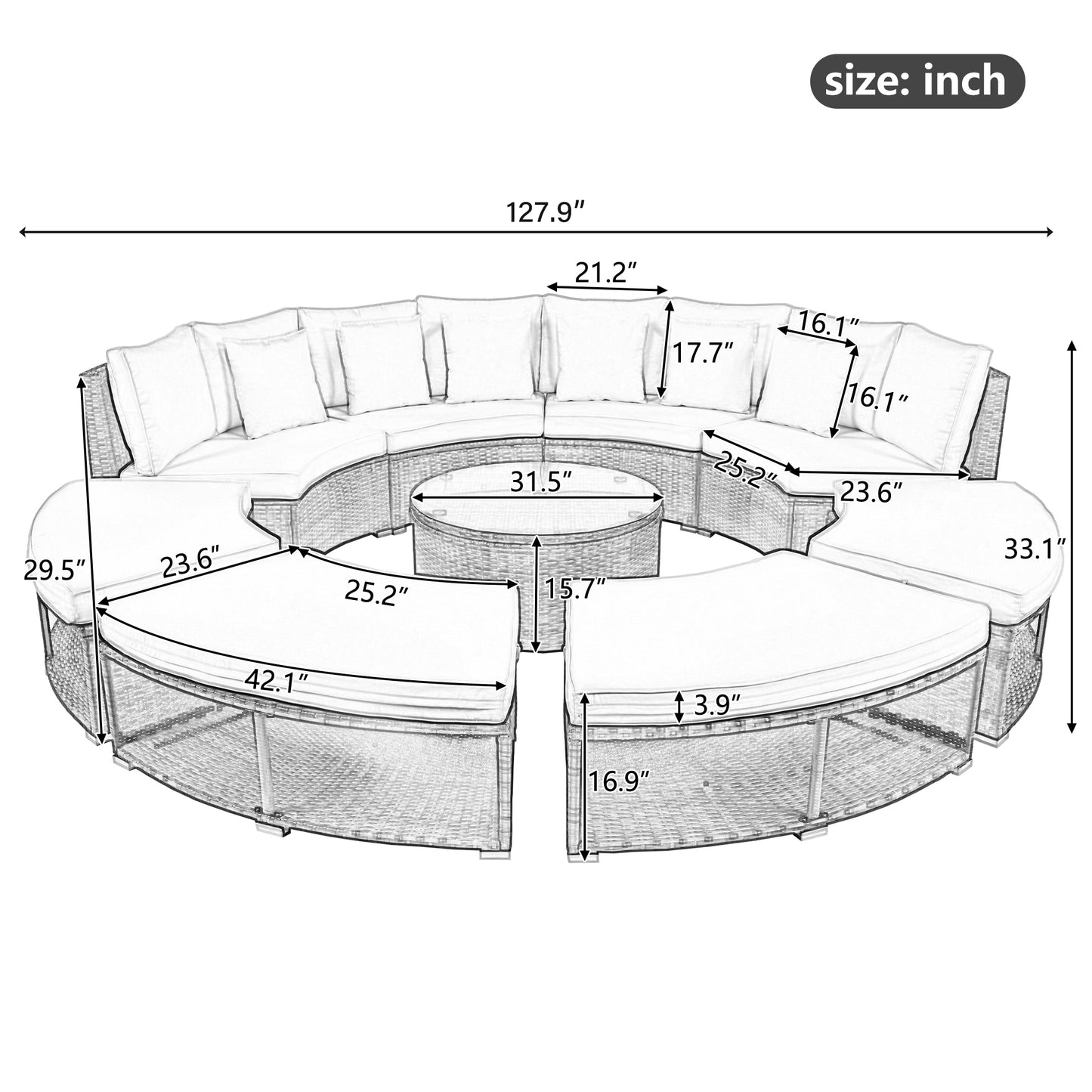 Serrano 9 Pc Outdoor Patio Circular Outdoor Sofa Set - Beige