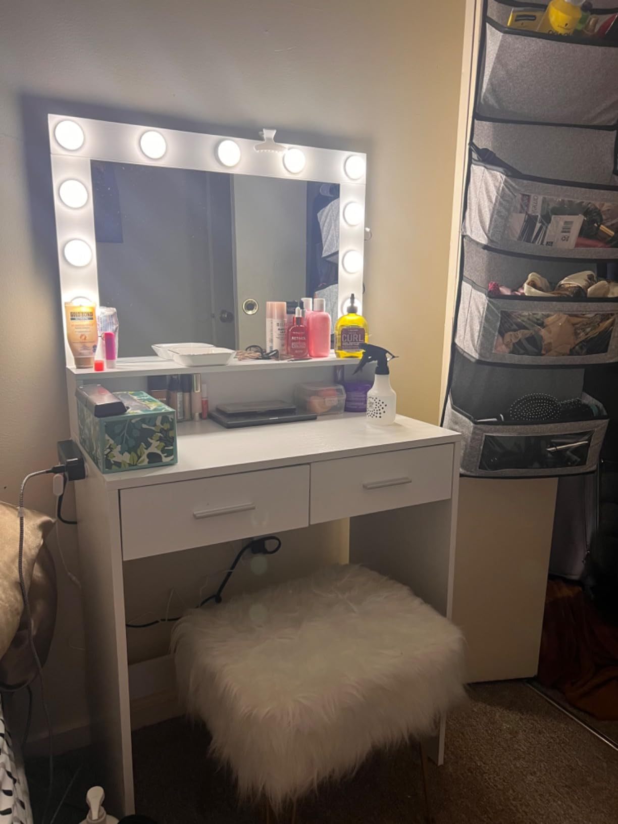 Neve Vanity Desk with Mirror and Lights - White