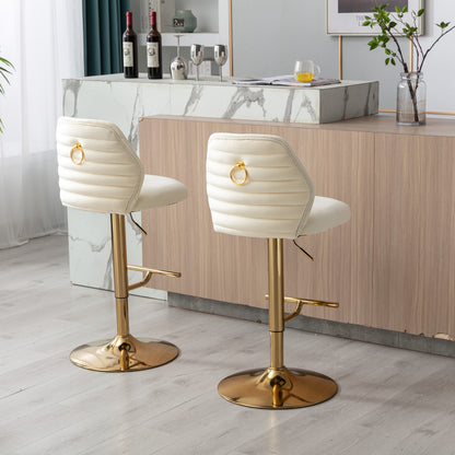 Comb Adjustable Counter Height Bar Stool - Cream Set of 2