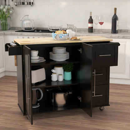 Artisan Kitchen Island with Solid Wood Table Top - Black