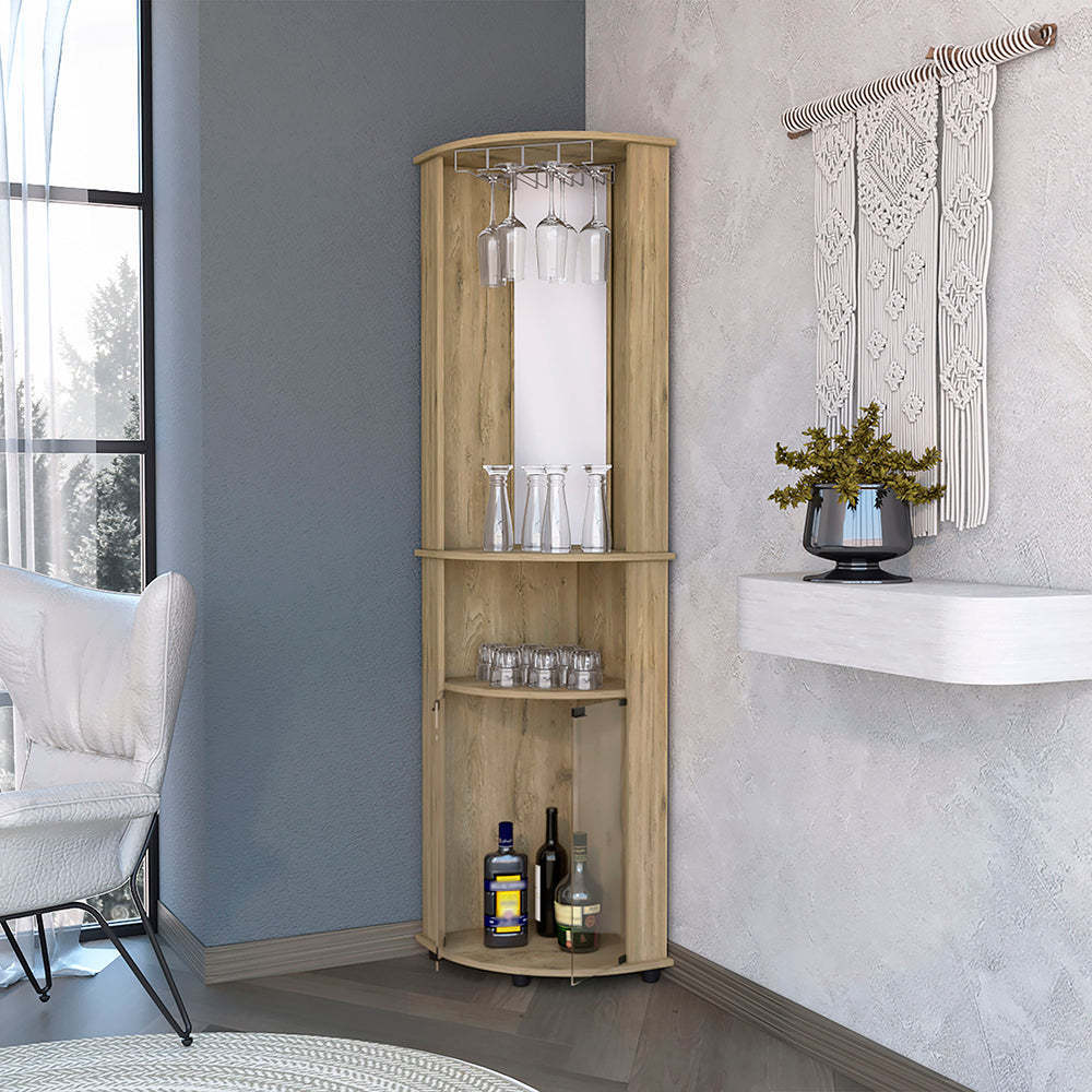 Kempwell 2-Door 2-Shelf Corner Bar Cabinet with Glass Rack - Macadamia