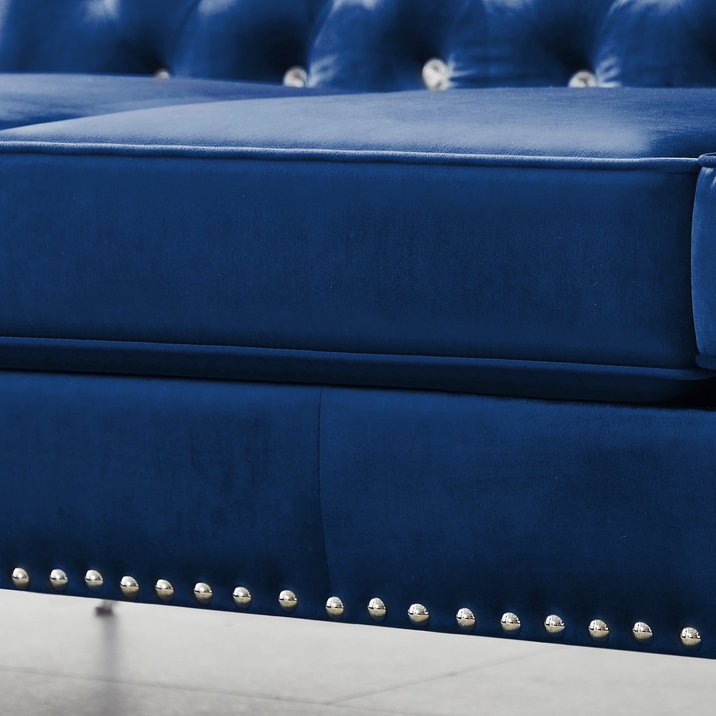 Mahoney Velvet Sofa with 2 Pillows - Blue