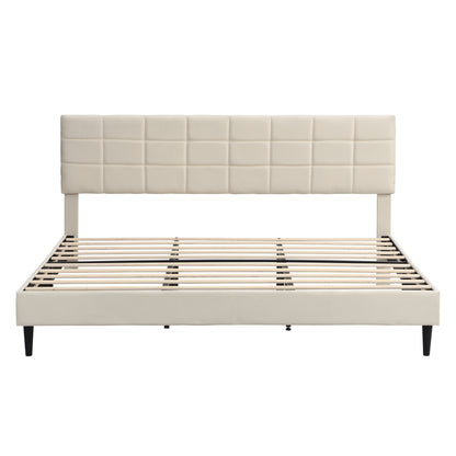 Elegant King Size Platform Bed Frame - Beige