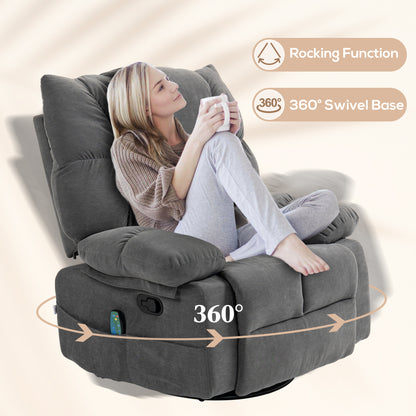 Jova Oversized Swivel Rocker Chair with Heat Vibration Massage - Dark Gray