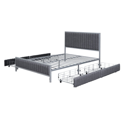 Maza Full Size Metal Frame Upholstered Bed w Drawers - Gray