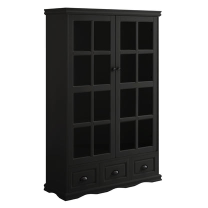 Seno Tempered Glass Doors Curio Cabinet - Black