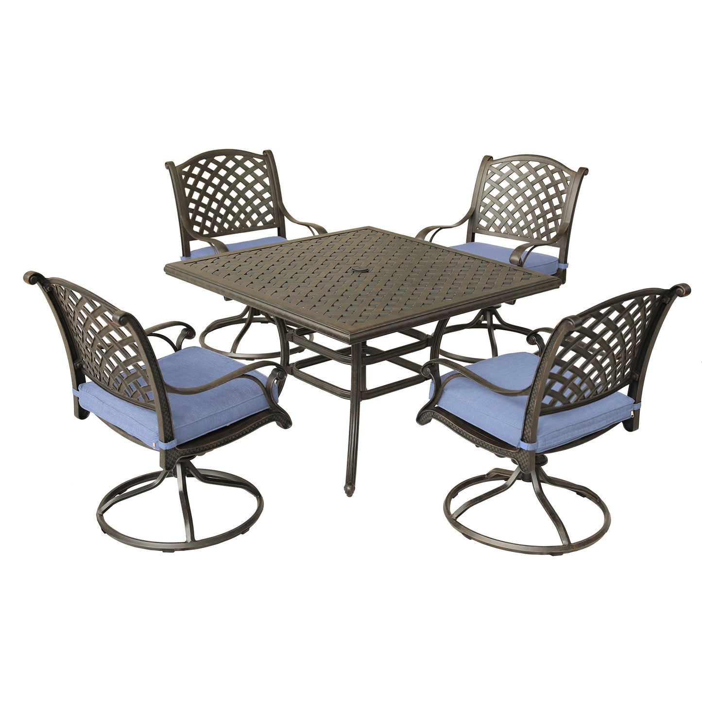 Neda 5 Pc 43.19" Aluminum Rectangular Dining Set with Cushions (Swivel Chairs) - Navy Blue