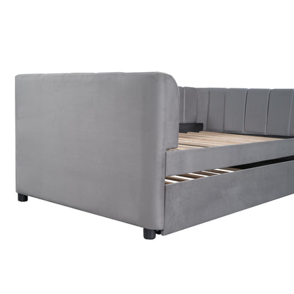 Tano Twin Size Upholstered Daybed with Trundle - Gray