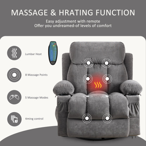 Vanbow Velvet Recliner Chair Massage Heating with USB - Gray