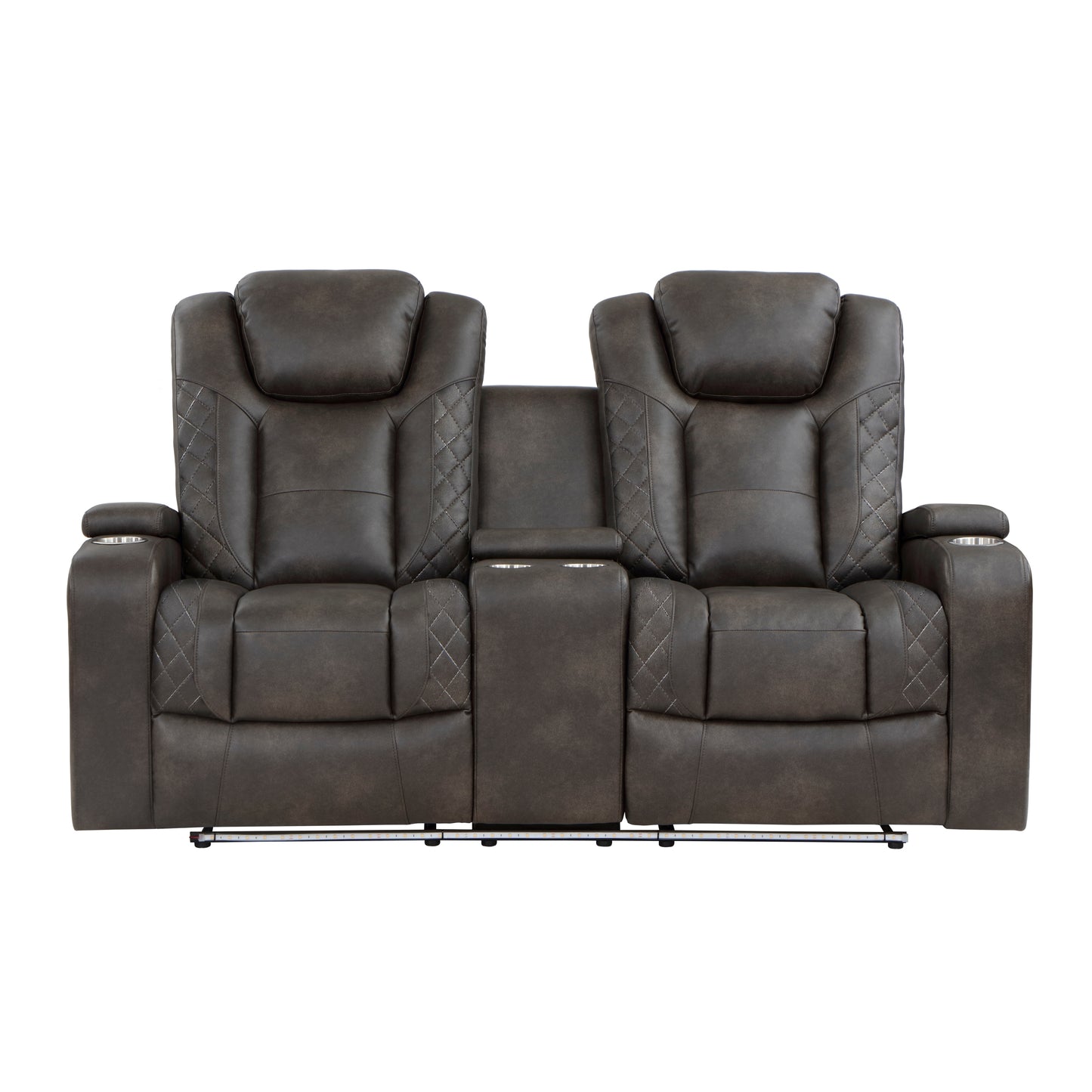 Roxa Dual Reclining Loveseat with  LED Center Console - Brown