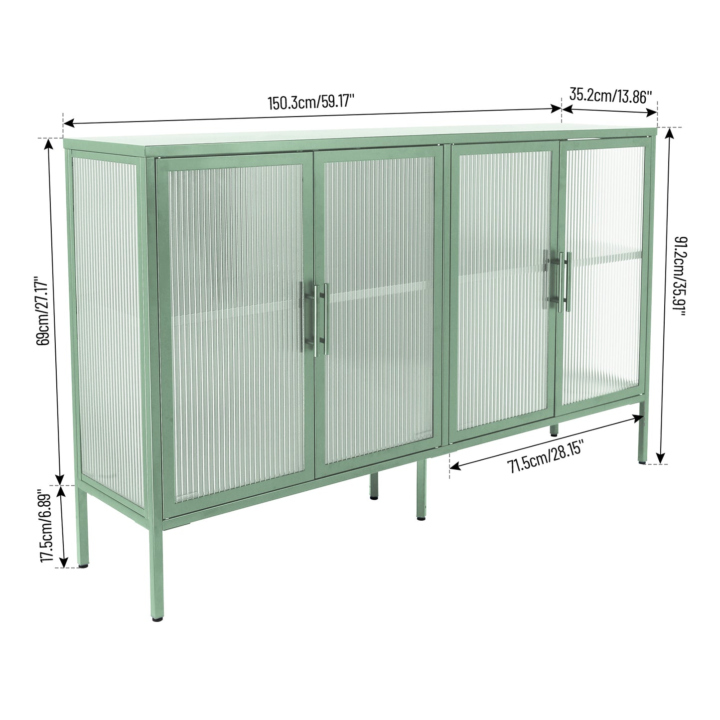 Nera Tempered Glass Credenza - Mint Green