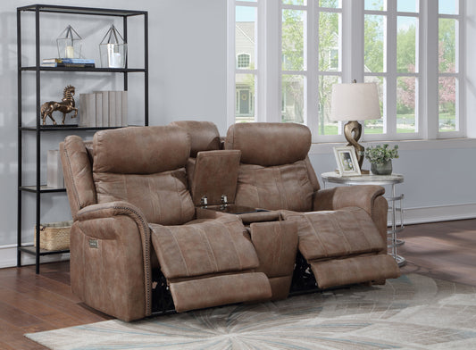 Lennox Console  Faux-Suede Loveseat - Camel