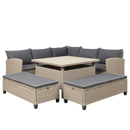 Mira 6 Pc Outdoor Patio Wicker Rattan Sectional Sofa Set - Brown