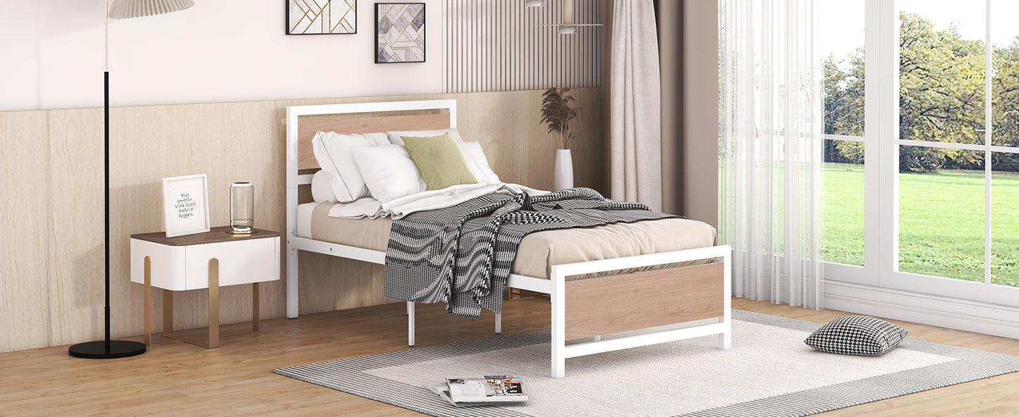 Quasar Twin Size Metal and Wood Platform Bed - White