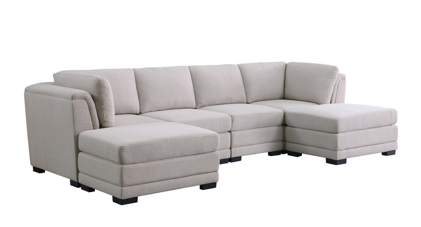 Kristin Linen Fabric Reversible Sectional Sofa with 2 Ottomans - Light Gray