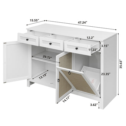 Rattan Kitchen Trash Can Cabinet - White